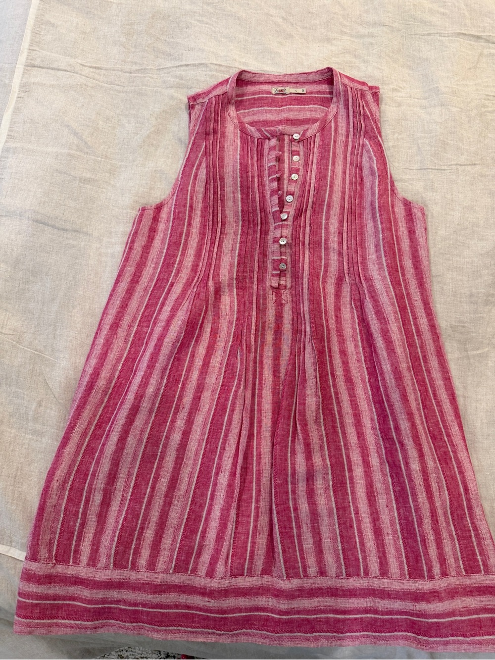 Faherty Pink & White Striped Sleeveless Mini Dress